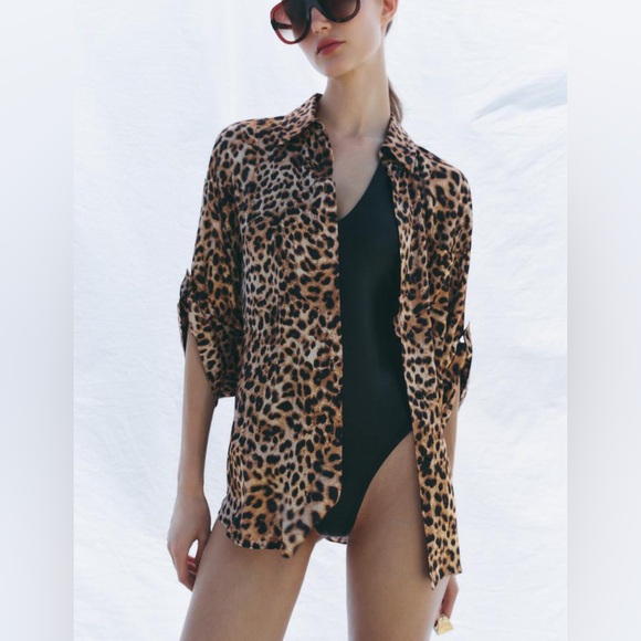 ZARA WOMAN COLLECTION ANIMAL PRINT LEOPARD SHIRT - Picture 1 of 5